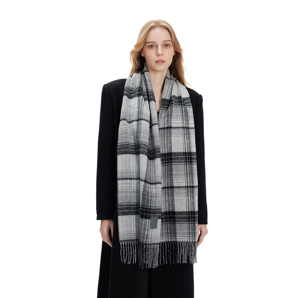 7458 Wool Plaid Scarf & Warm Winter Shawl Blanket Wrap, Soft Large